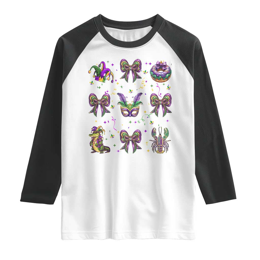 Mardi Gras Coquette Raglan Shirt Glitter Print Louisiana New Orleans Party Custume Beads - Wonder Print Shop