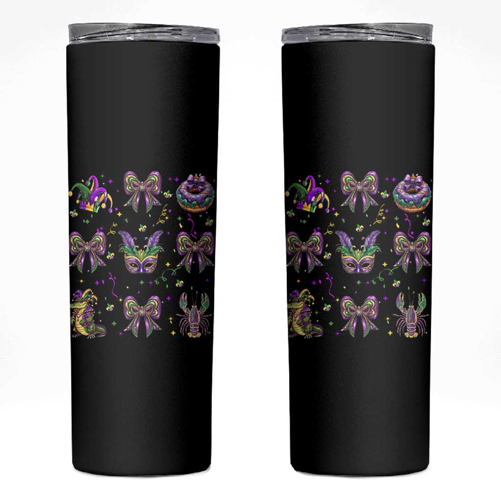 Mardi Gras Coquette Skinny Tumbler Glitter Print Louisiana New Orleans Party Custume Beads - Wonder Print Shop