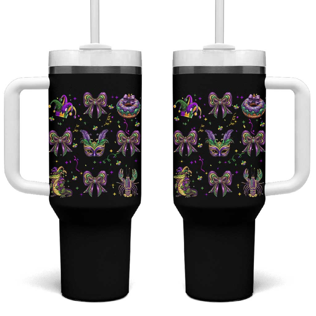 Mardi Gras Coquette Tumbler With Handle Glitter Print Louisiana New Orleans Party Custume Beads - Wonder Print Shop