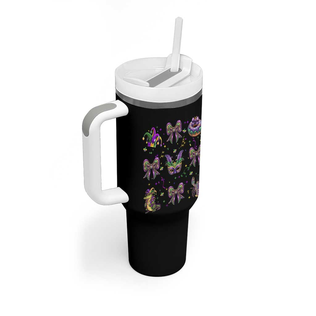 Mardi Gras Coquette Tumbler With Handle Glitter Print Louisiana New Orleans Party Custume Beads - Wonder Print Shop
