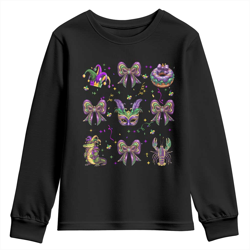 Mardi Gras Coquette Youth Sweatshirt Glitter Print Louisiana New Orleans Party Custume Beads - Wonder Print Shop