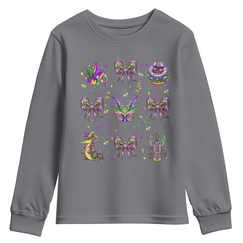 Mardi Gras Coquette Youth Sweatshirt Glitter Print Louisiana New Orleans Party Custume Beads - Wonder Print Shop