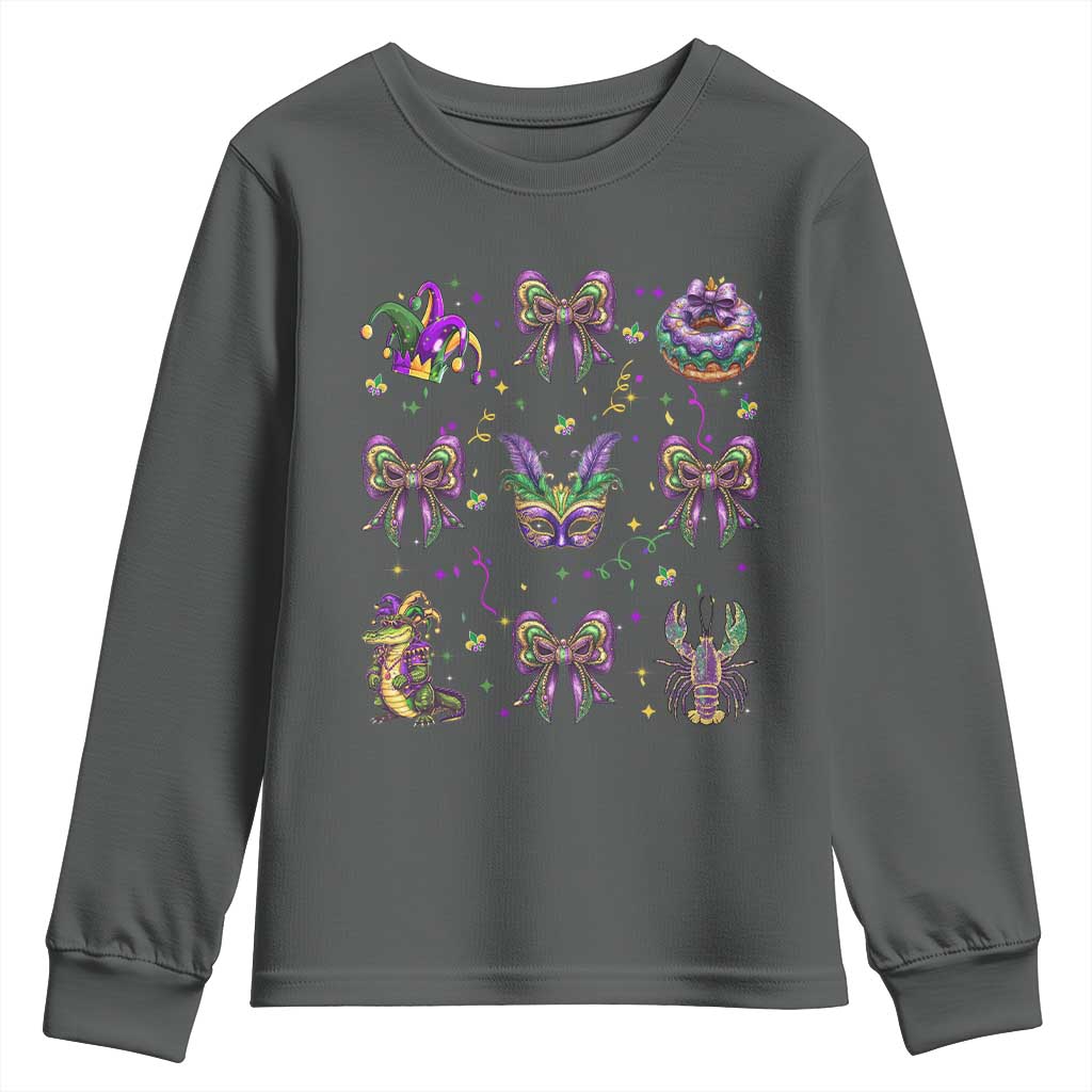 Mardi Gras Coquette Youth Sweatshirt Glitter Print Louisiana New Orleans Party Custume Beads - Wonder Print Shop