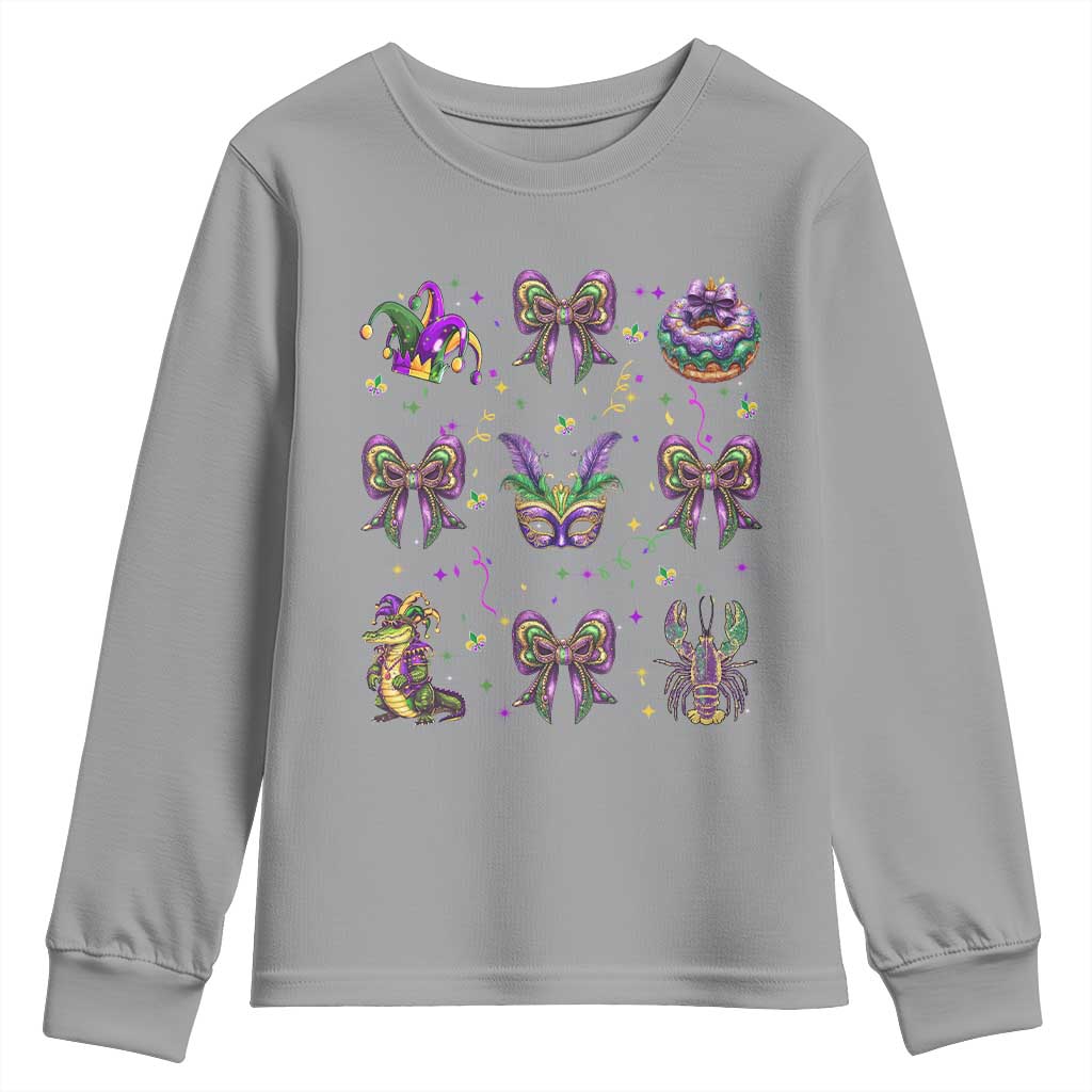 Mardi Gras Coquette Youth Sweatshirt Glitter Print Louisiana New Orleans Party Custume Beads - Wonder Print Shop