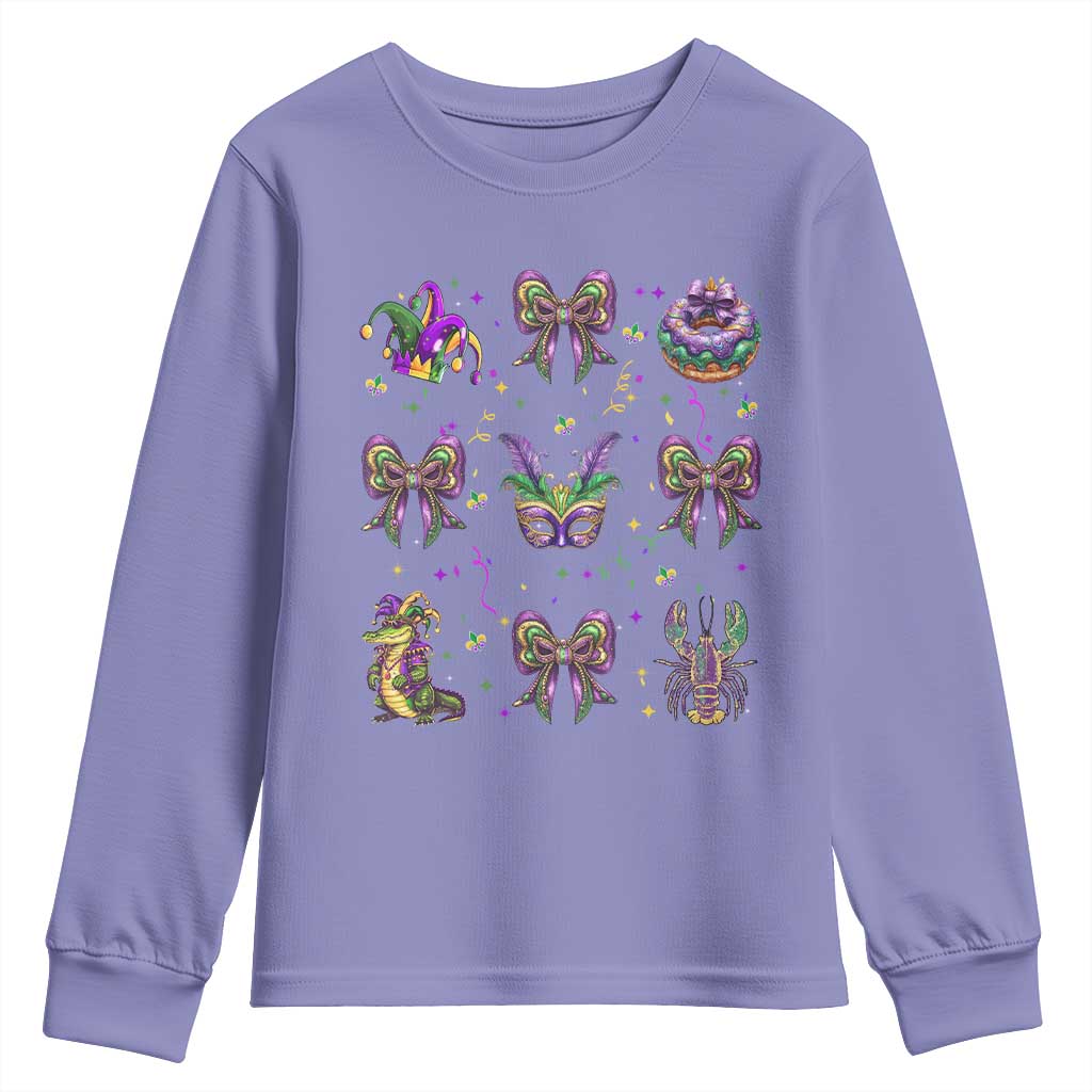 Mardi Gras Coquette Youth Sweatshirt Glitter Print Louisiana New Orleans Party Custume Beads - Wonder Print Shop