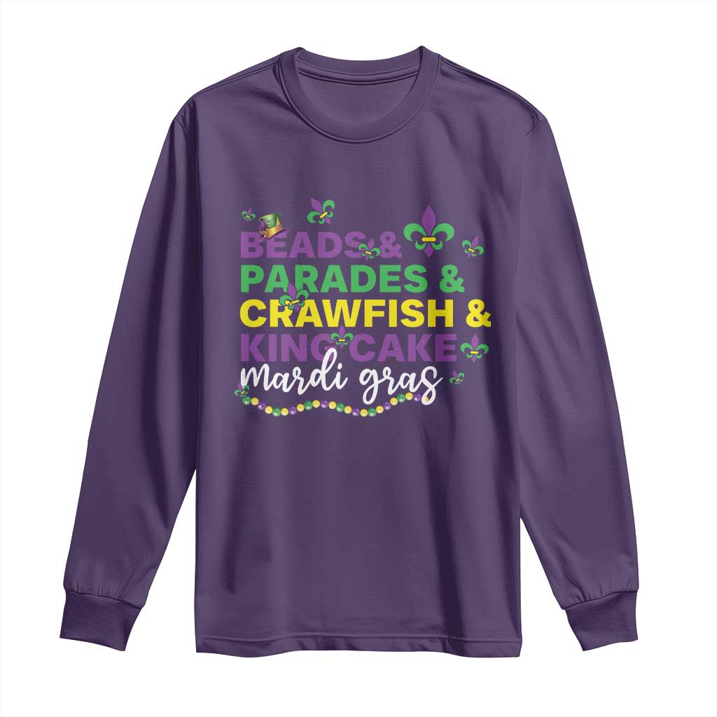 Beads Parades Crawfish King Cake Mardi Gras Long Sleeve Shirt