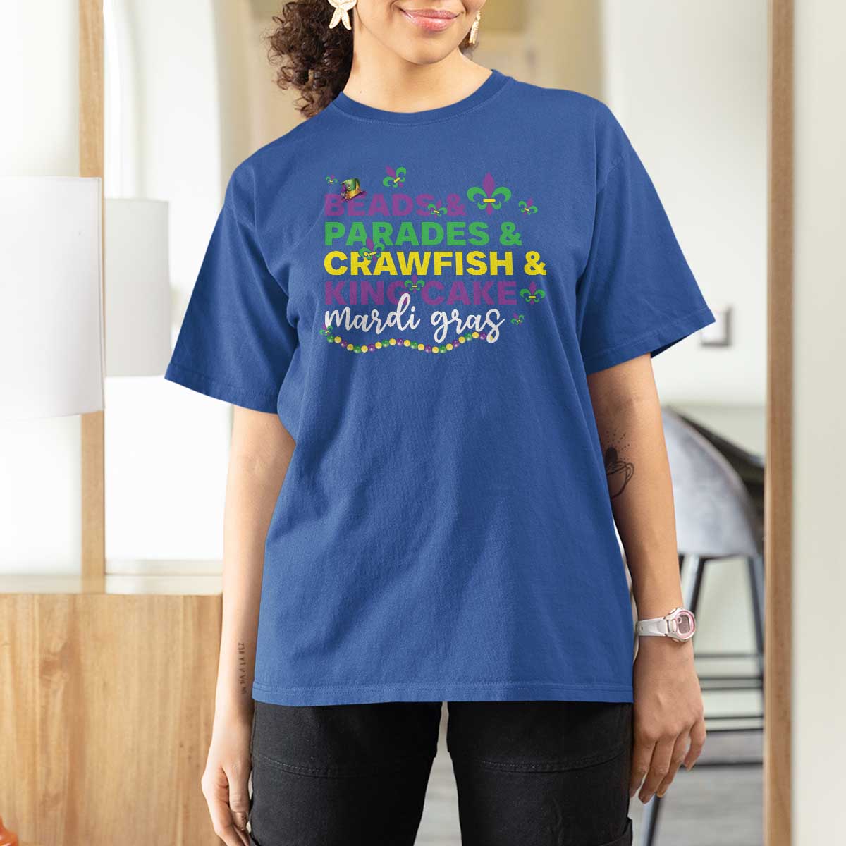 Beads Parades Crawfish King Cake Mardi Gras T Shirt For Women