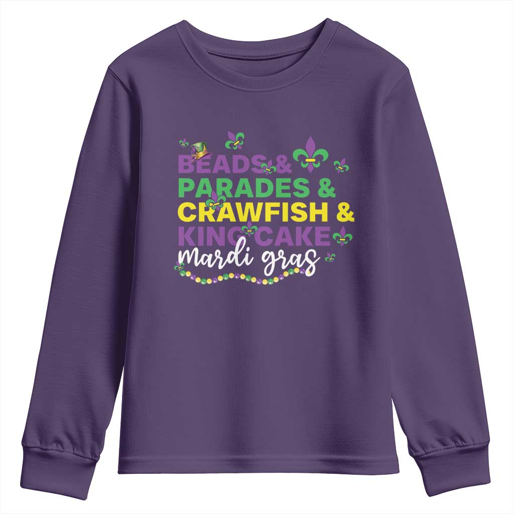 Beads Parades Crawfish King Cake Mardi Gras Youth Sweatshirt