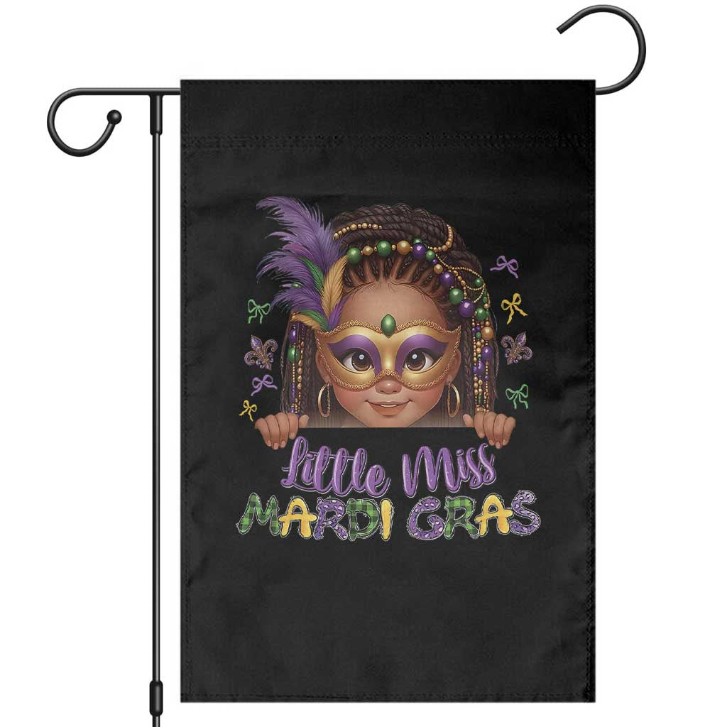 Little Miss Mardi Gras Garden Flag Afro Messy Bun Girls Kids Mask Cute New Orleans - Wonder Print Shop