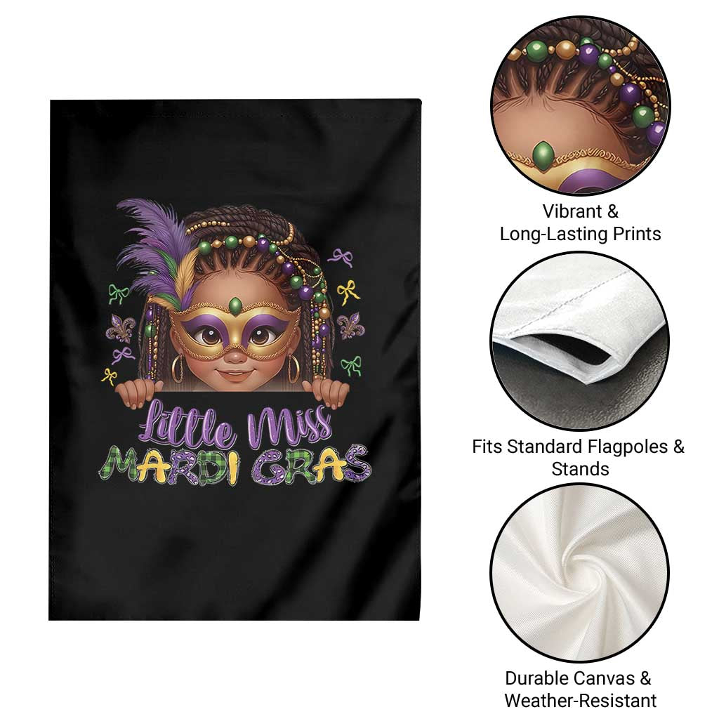Little Miss Mardi Gras Garden Flag Afro Messy Bun Girls Kids Mask Cute New Orleans - Wonder Print Shop