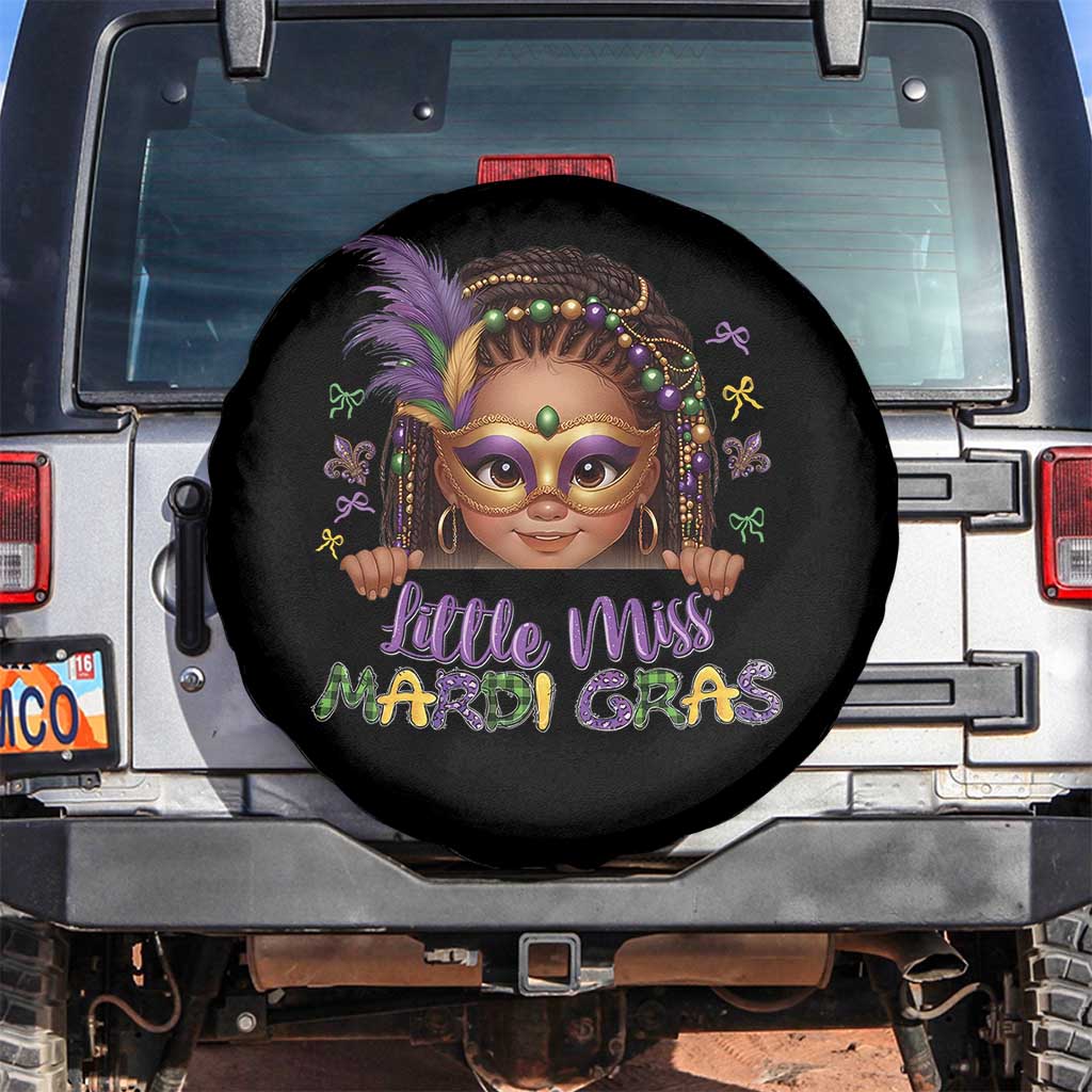 Little Miss Mardi Gras Spare Tire Cover Afro Messy Bun Girls Kids Mask Cute New Orleans - Wonder Print Shop