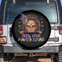 Little Miss Mardi Gras Spare Tire Cover Afro Messy Bun Girls Kids Mask Cute New Orleans - Wonder Print Shop
