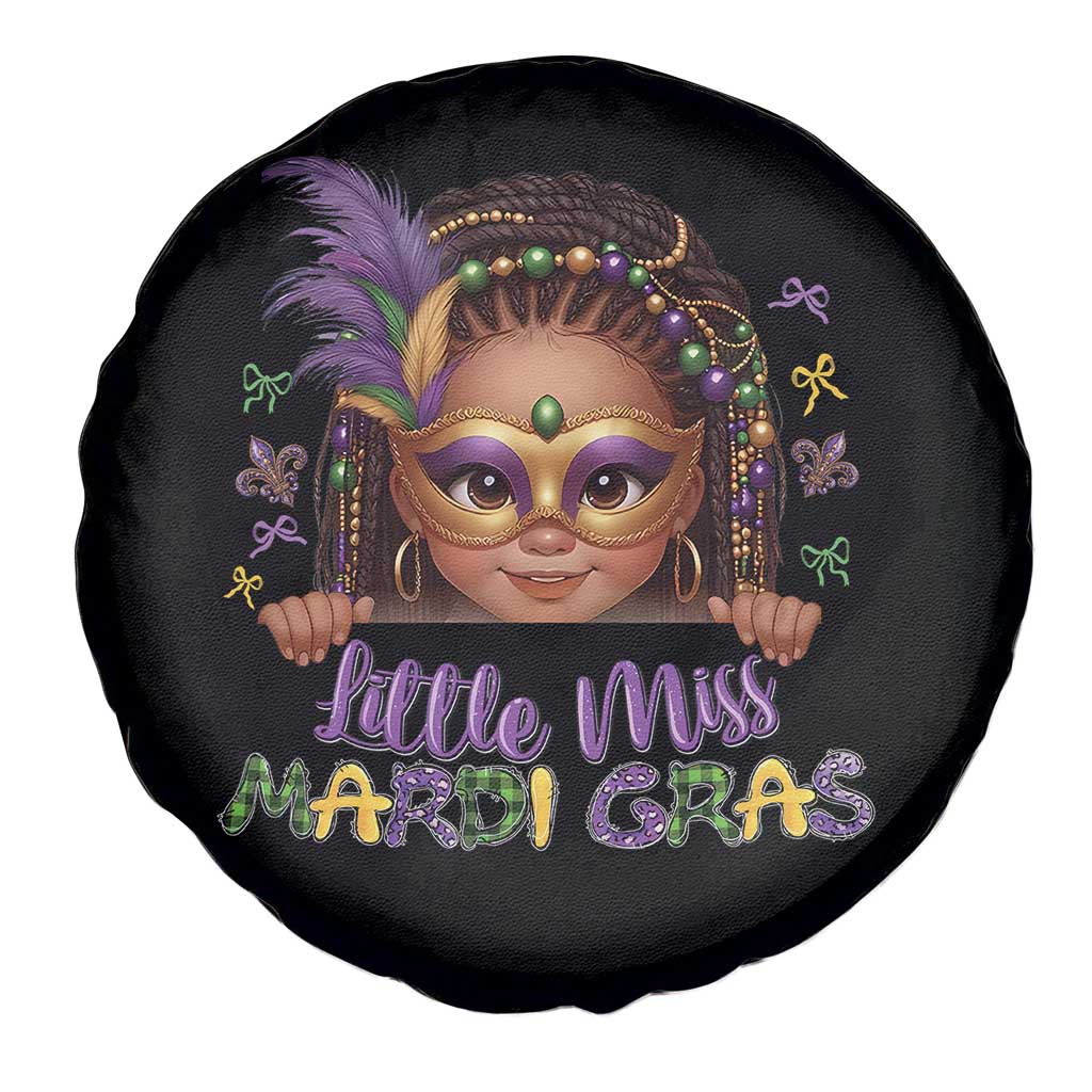 Little Miss Mardi Gras Spare Tire Cover Afro Messy Bun Girls Kids Mask Cute New Orleans - Wonder Print Shop