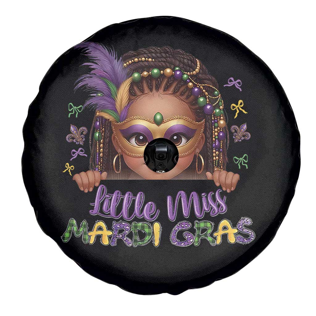Little Miss Mardi Gras Spare Tire Cover Afro Messy Bun Girls Kids Mask Cute New Orleans - Wonder Print Shop