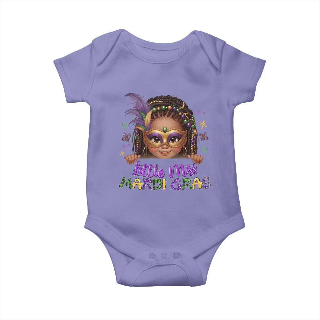 Little Miss Mardi Gras Baby Onesie Afro Messy Bun Girls Kids Mask Cute New Orleans - Wonder Print Shop