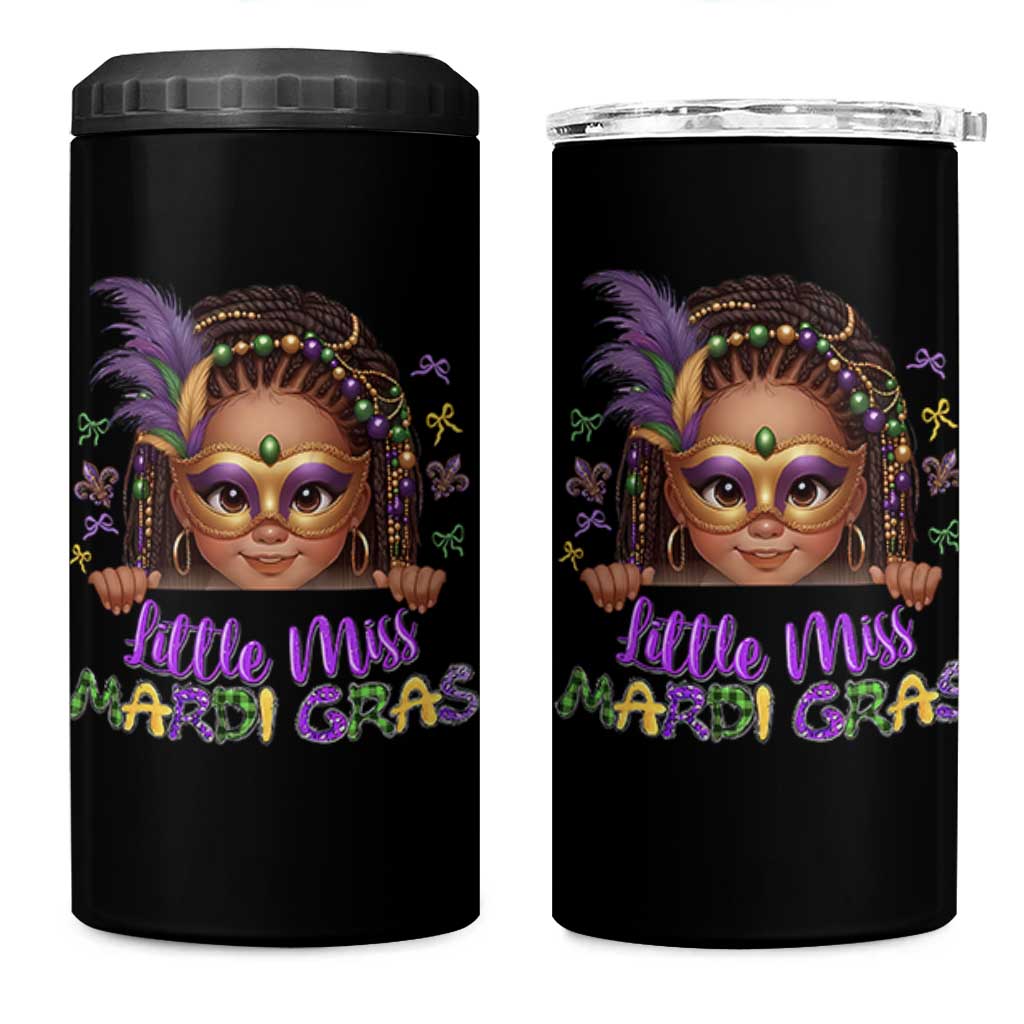 Little Miss Mardi Gras 4 in 1 Can Cooler Tumbler Afro Messy Bun Girls Kids Mask Cute New Orleans - Wonder Print Shop