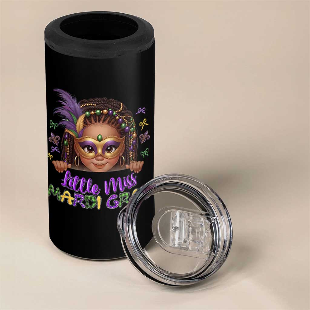Little Miss Mardi Gras 4 in 1 Can Cooler Tumbler Afro Messy Bun Girls Kids Mask Cute New Orleans - Wonder Print Shop