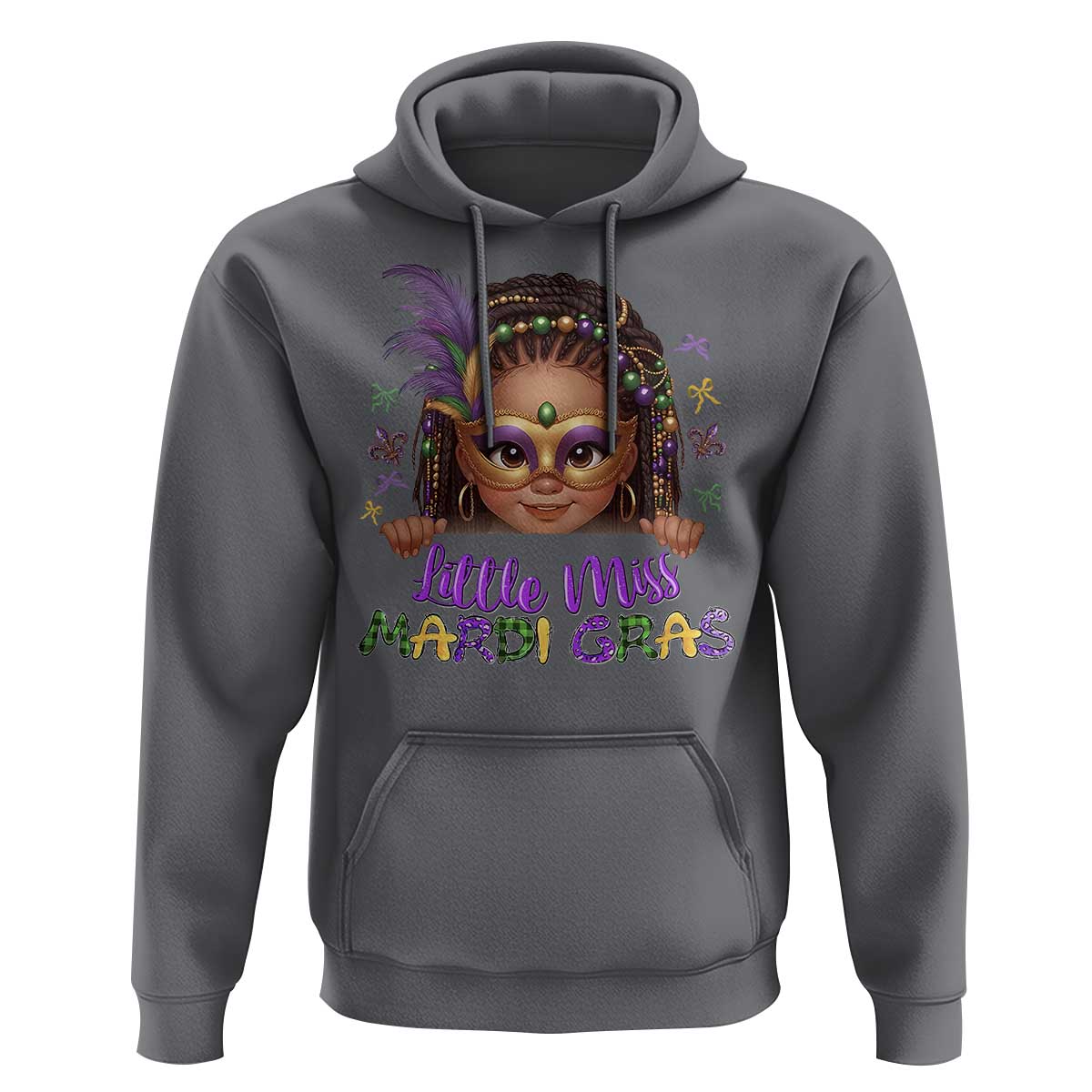 Little Miss Mardi Gras Hoodie Afro Messy Bun Girls Kids Mask Cute New Orleans - Wonder Print Shop