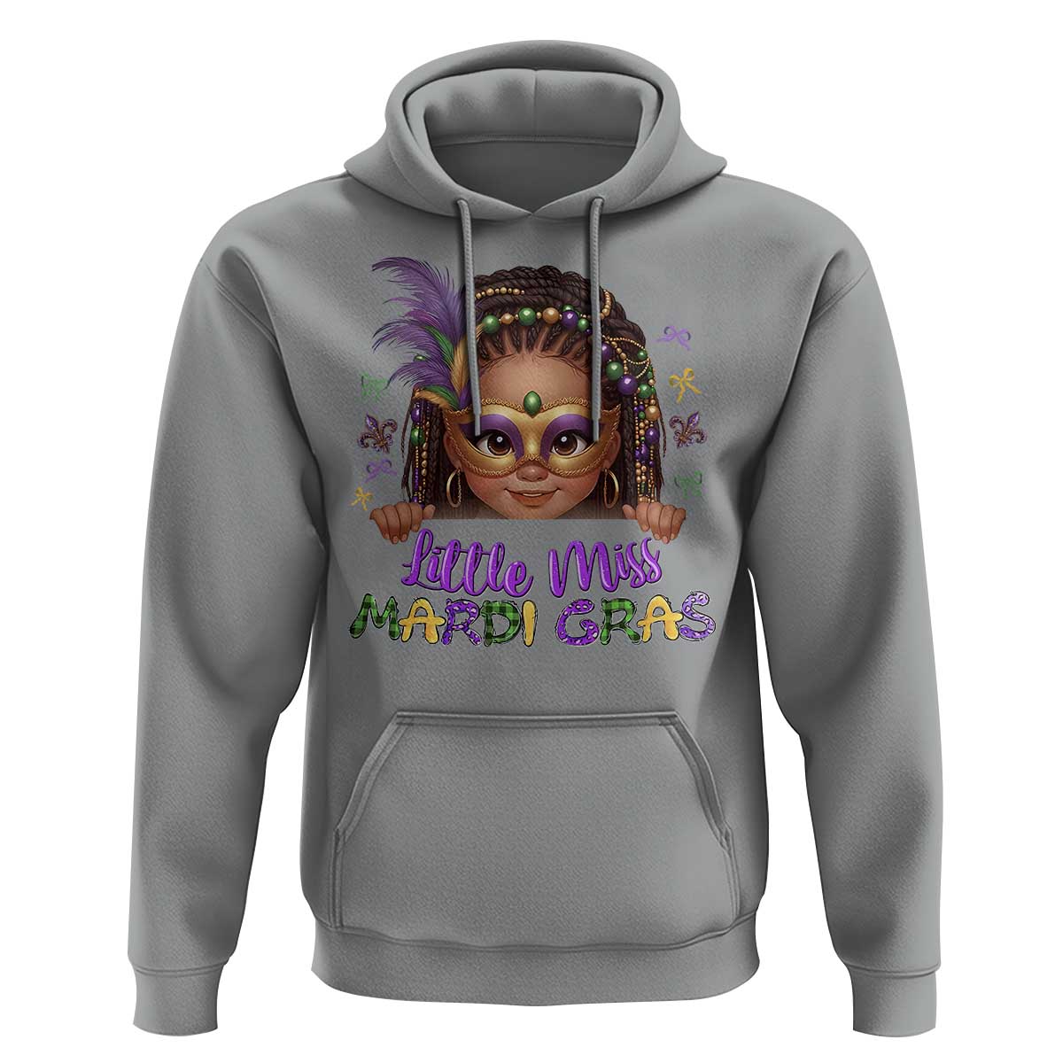 Little Miss Mardi Gras Hoodie Afro Messy Bun Girls Kids Mask Cute New Orleans - Wonder Print Shop