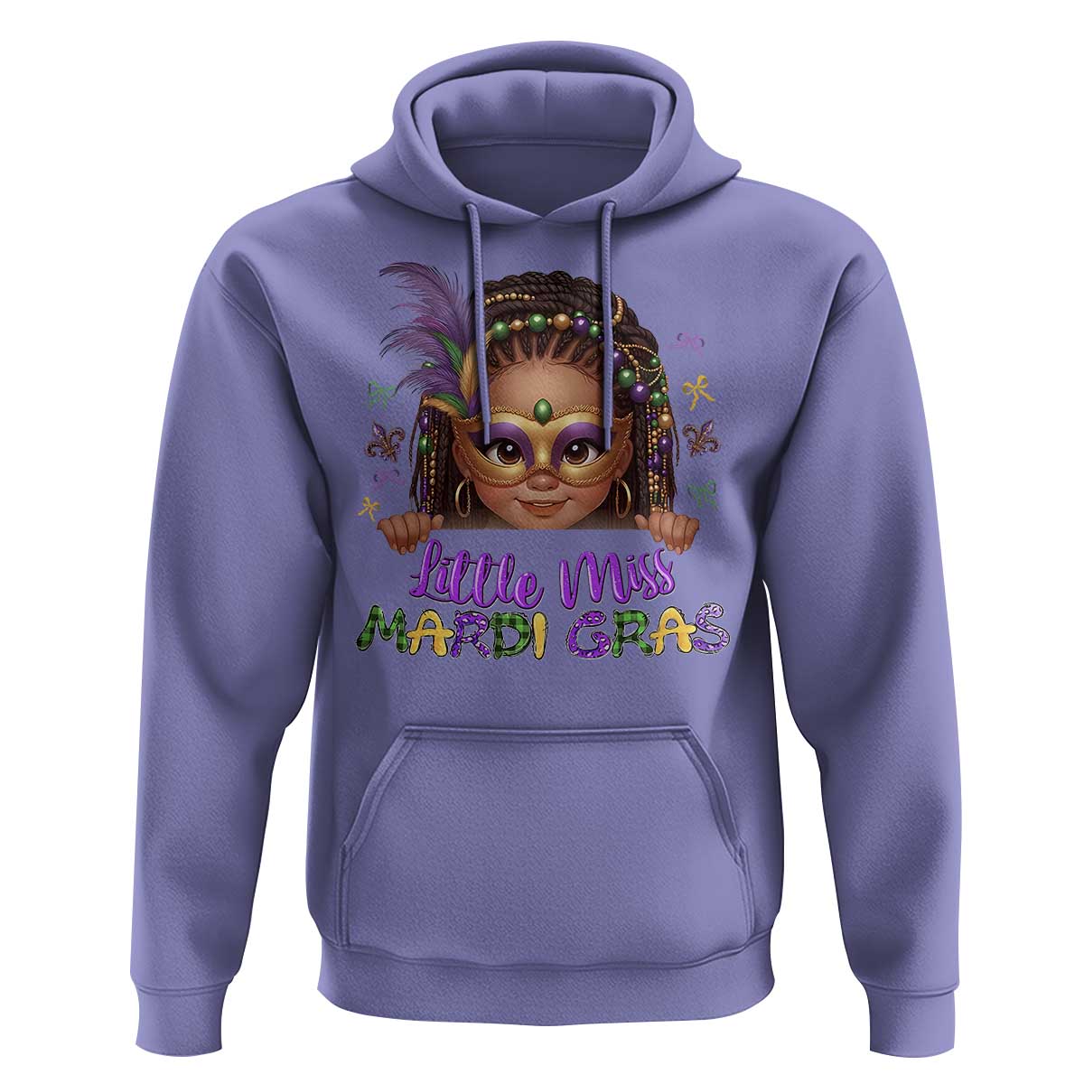 Little Miss Mardi Gras Hoodie Afro Messy Bun Girls Kids Mask Cute New Orleans - Wonder Print Shop