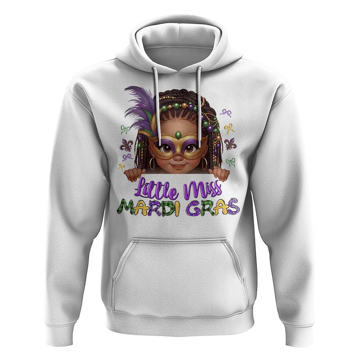 Little Miss Mardi Gras Hoodie Afro Messy Bun Girls Kids Mask Cute New Orleans - Wonder Print Shop