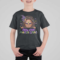 Little Miss Mardi Gras T Shirt For Kid Afro Messy Bun Girls Kids Mask Cute New Orleans - Wonder Print Shop
