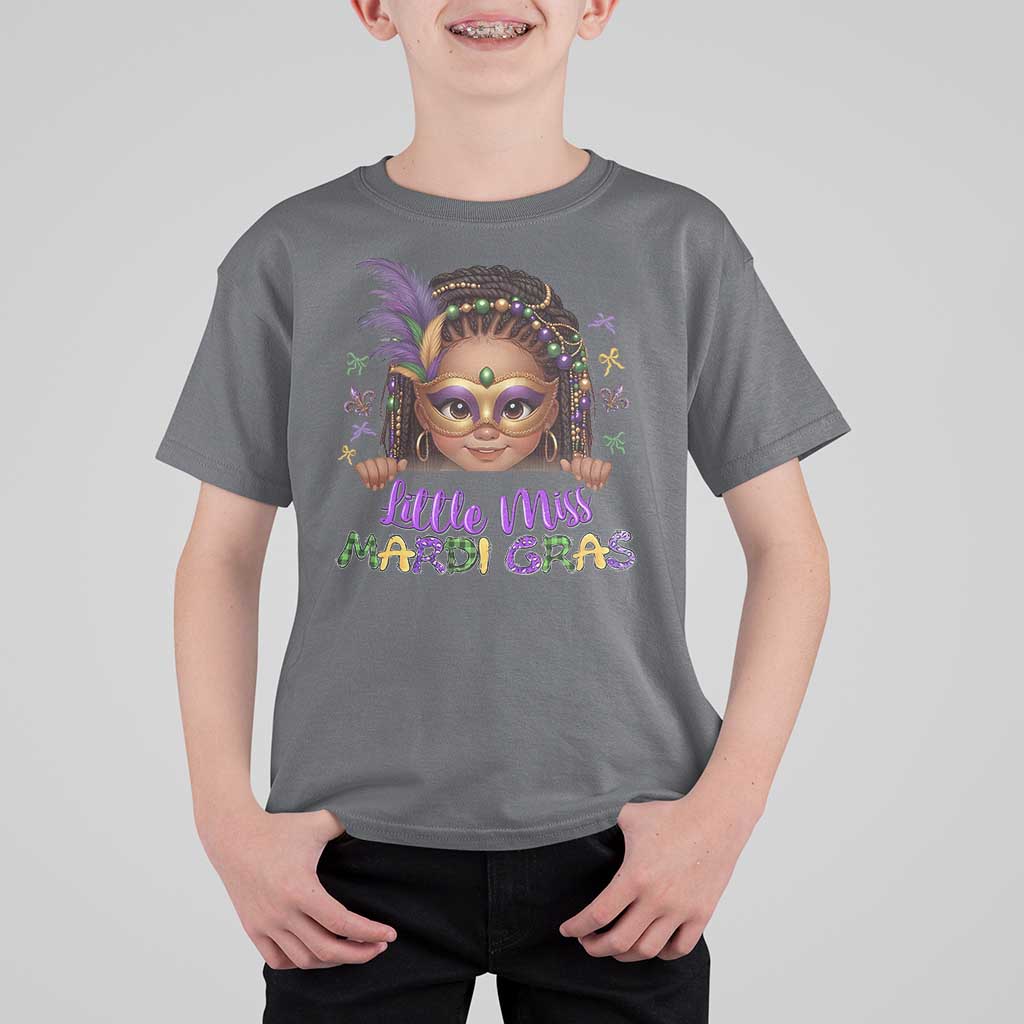 Little Miss Mardi Gras T Shirt For Kid Afro Messy Bun Girls Kids Mask Cute New Orleans - Wonder Print Shop