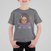 Little Miss Mardi Gras T Shirt For Kid Afro Messy Bun Girls Kids Mask Cute New Orleans - Wonder Print Shop