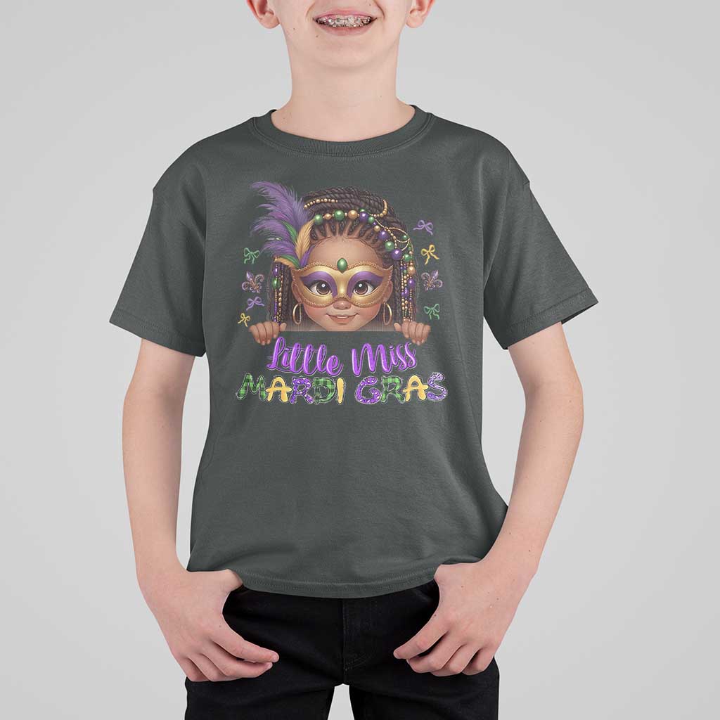 Little Miss Mardi Gras T Shirt For Kid Afro Messy Bun Girls Kids Mask Cute New Orleans - Wonder Print Shop