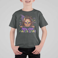 Little Miss Mardi Gras T Shirt For Kid Afro Messy Bun Girls Kids Mask Cute New Orleans - Wonder Print Shop