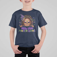 Little Miss Mardi Gras T Shirt For Kid Afro Messy Bun Girls Kids Mask Cute New Orleans - Wonder Print Shop