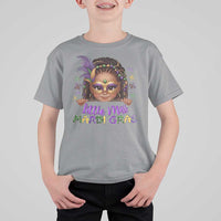 Little Miss Mardi Gras T Shirt For Kid Afro Messy Bun Girls Kids Mask Cute New Orleans - Wonder Print Shop