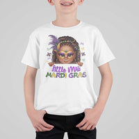 Little Miss Mardi Gras T Shirt For Kid Afro Messy Bun Girls Kids Mask Cute New Orleans - Wonder Print Shop