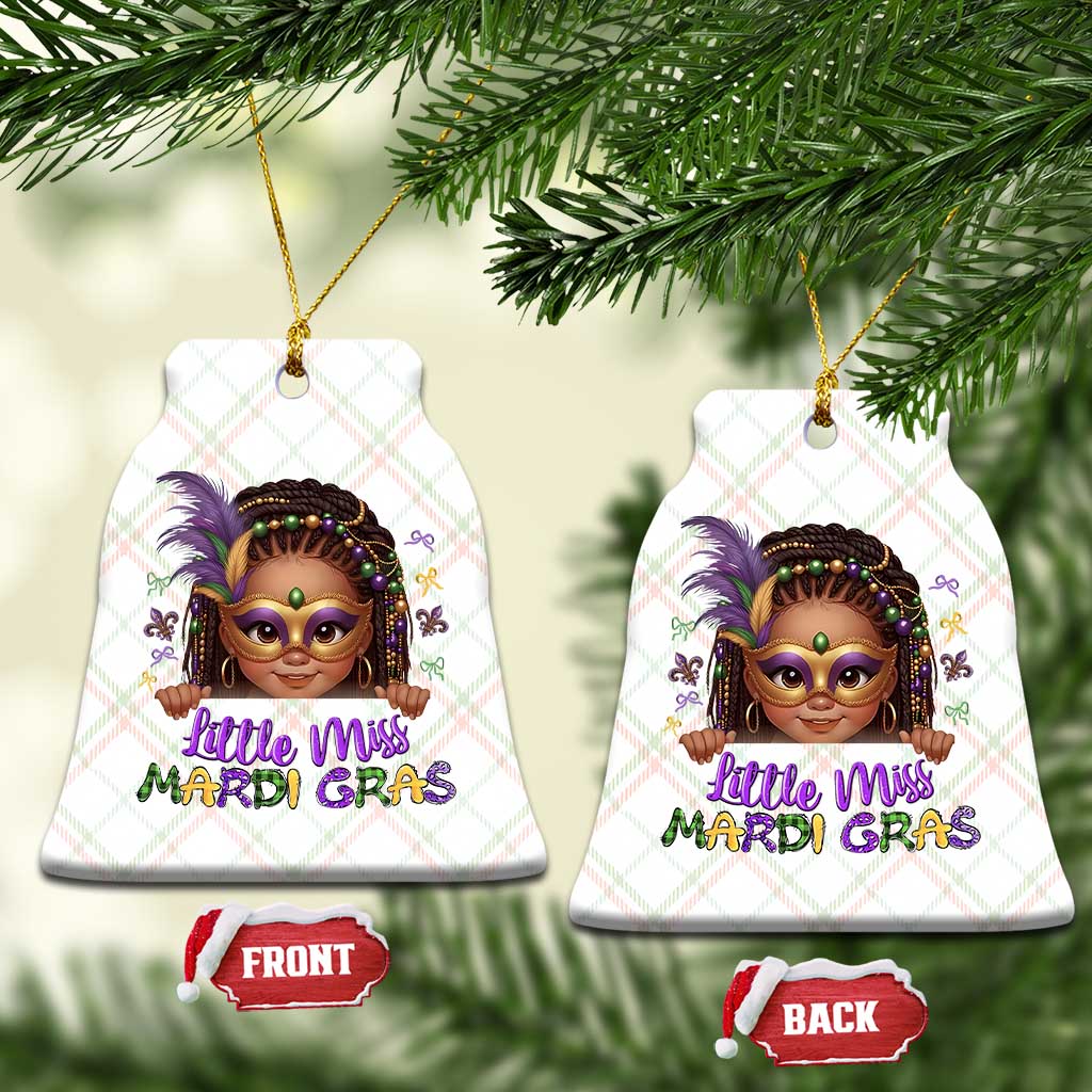 Little Miss Mardi Gras Ceramic Ornament Afro Messy Bun Girls Kids Mask Cute New Orleans - Wonder Print Shop