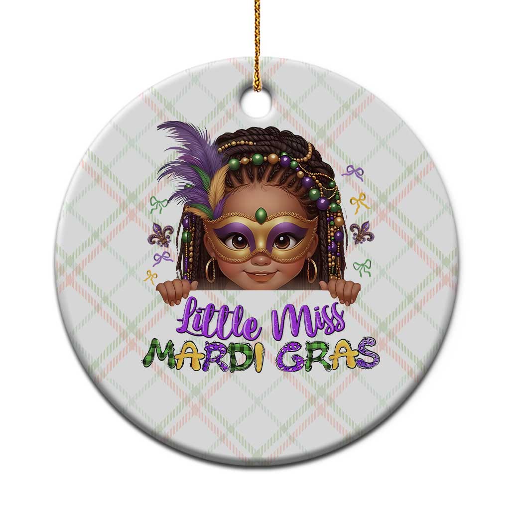 Little Miss Mardi Gras Ceramic Ornament Afro Messy Bun Girls Kids Mask Cute New Orleans - Wonder Print Shop