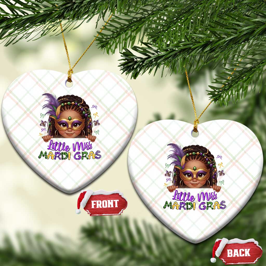 Little Miss Mardi Gras Ceramic Ornament Afro Messy Bun Girls Kids Mask Cute New Orleans - Wonder Print Shop