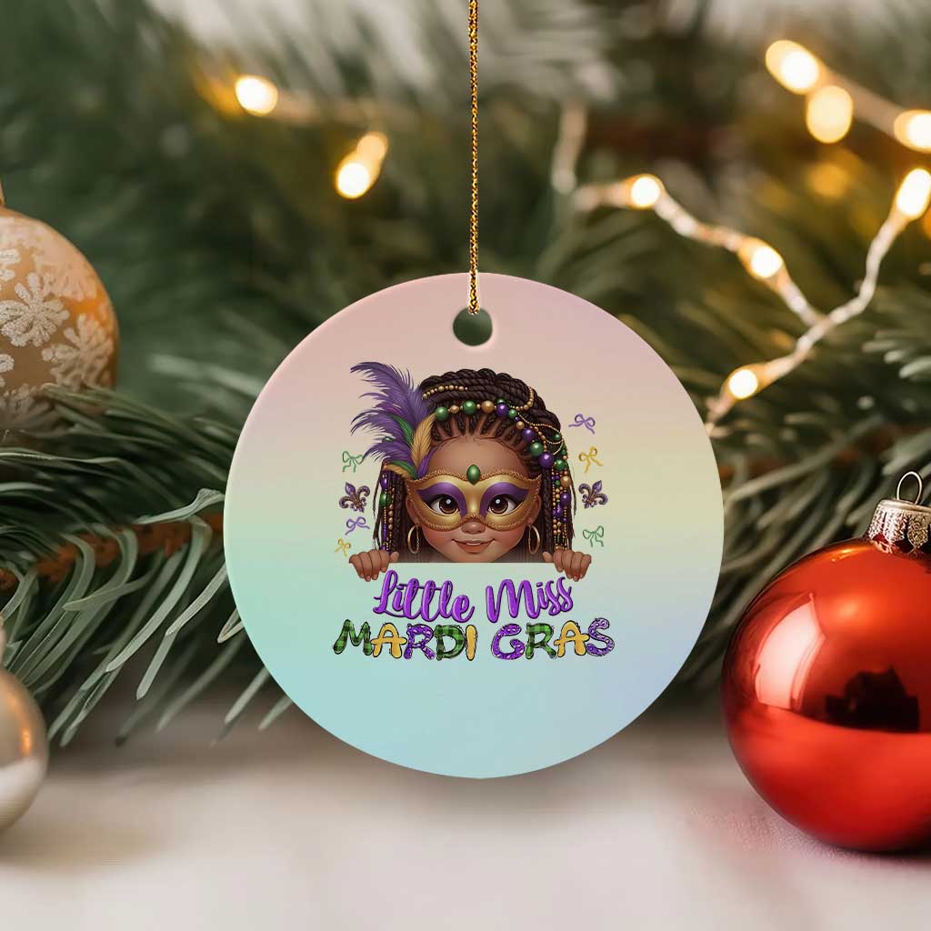 Little Miss Mardi Gras Ceramic Ornament Afro Messy Bun Girls Kids Mask Cute New Orleans - Wonder Print Shop