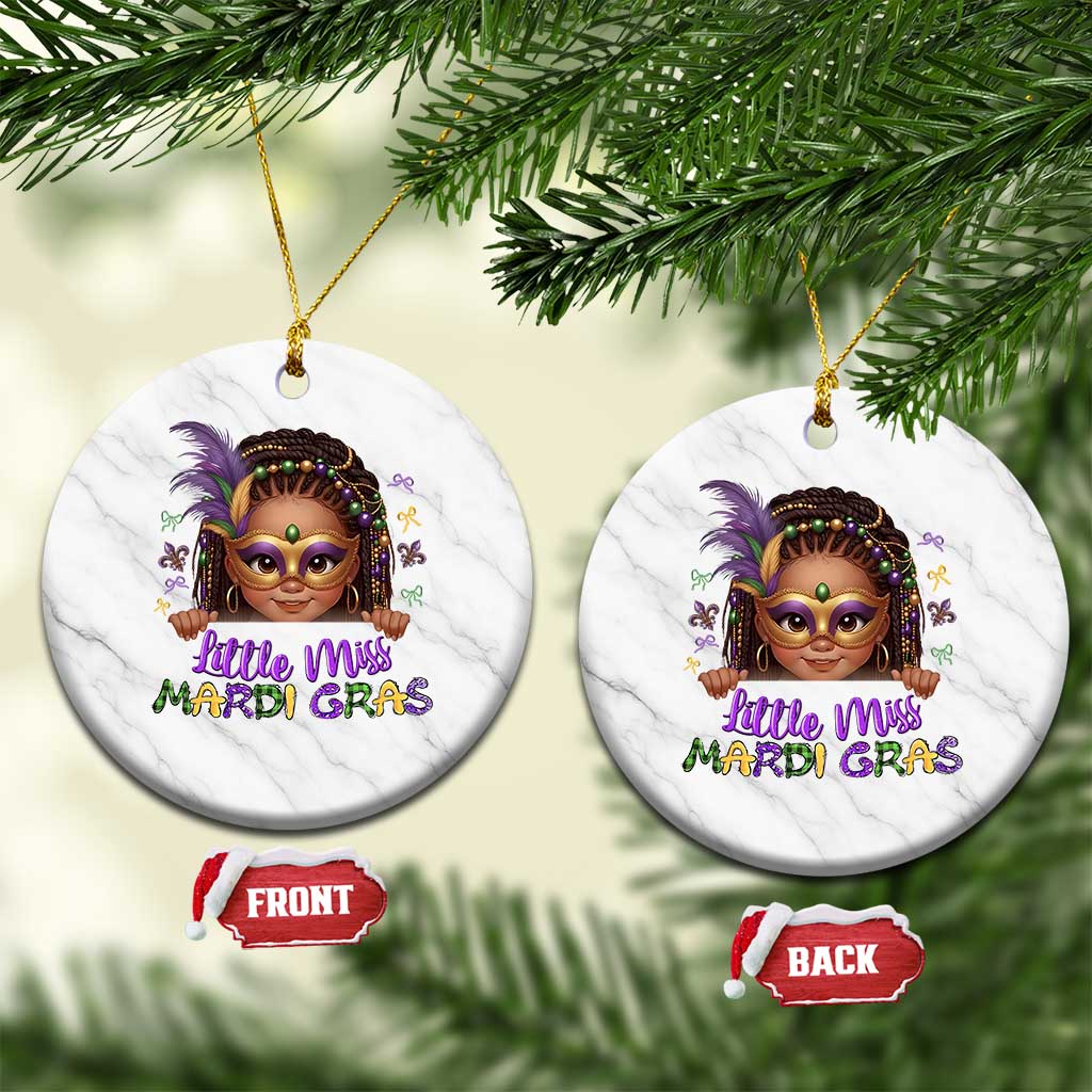 Little Miss Mardi Gras Ceramic Ornament Afro Messy Bun Girls Kids Mask Cute New Orleans - Wonder Print Shop