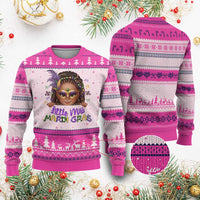 Little Miss Mardi Gras Ugly Christmas Sweater Afro Messy Bun Girls Kids Mask Cute New Orleans - Wonder Print Shop