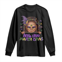 Little Miss Mardi Gras Long Sleeve Shirt Afro Messy Bun Girls Kids Mask Cute New Orleans - Wonder Print Shop
