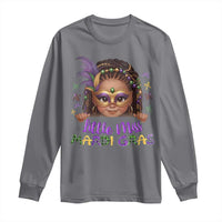 Little Miss Mardi Gras Long Sleeve Shirt Afro Messy Bun Girls Kids Mask Cute New Orleans - Wonder Print Shop