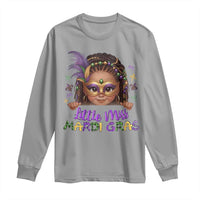 Little Miss Mardi Gras Long Sleeve Shirt Afro Messy Bun Girls Kids Mask Cute New Orleans - Wonder Print Shop