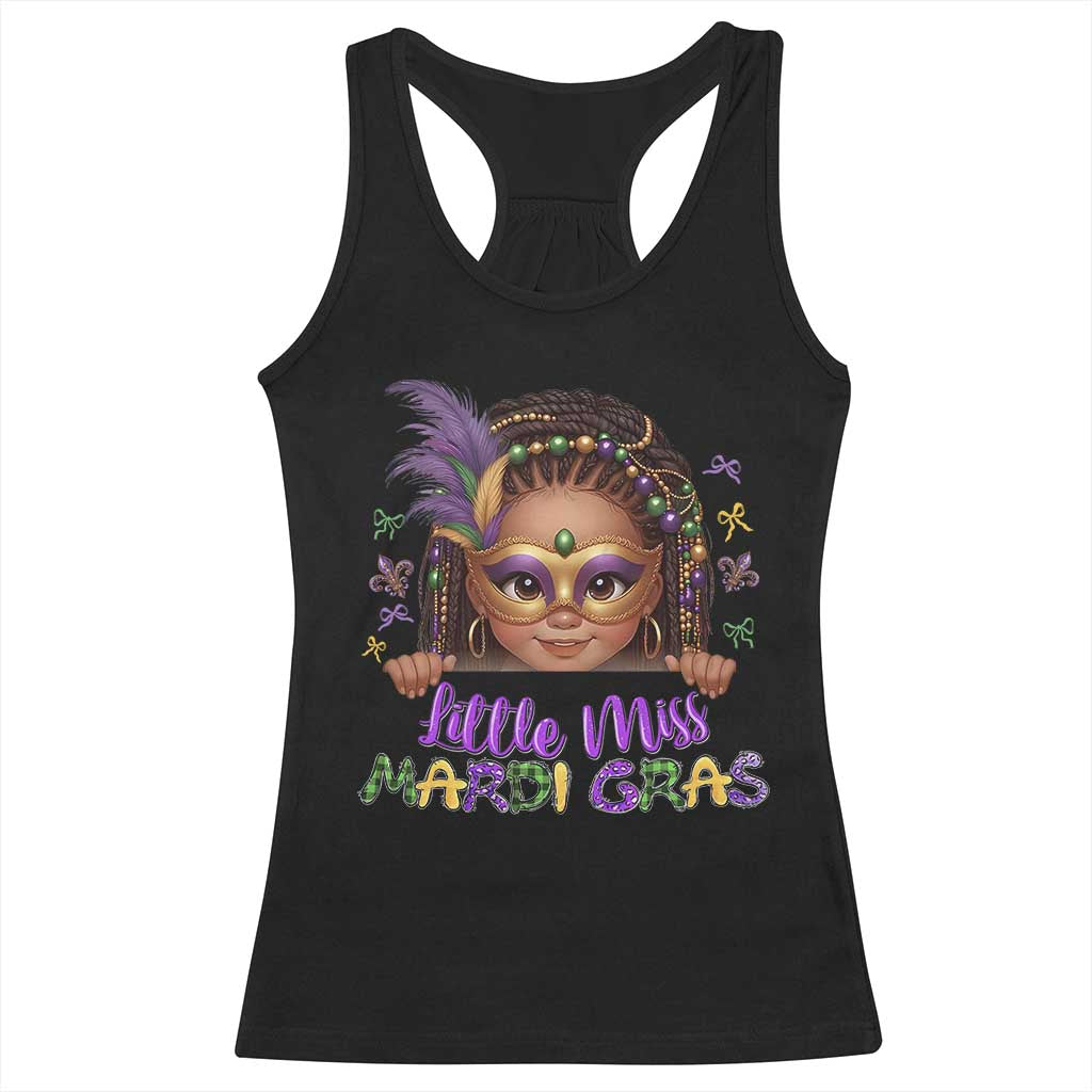 Little Miss Mardi Gras Racerback Tank Top Afro Messy Bun Girls Kids Mask Cute New Orleans - Wonder Print Shop