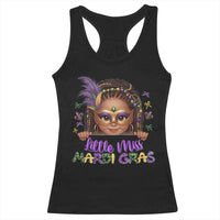 Little Miss Mardi Gras Racerback Tank Top Afro Messy Bun Girls Kids Mask Cute New Orleans - Wonder Print Shop