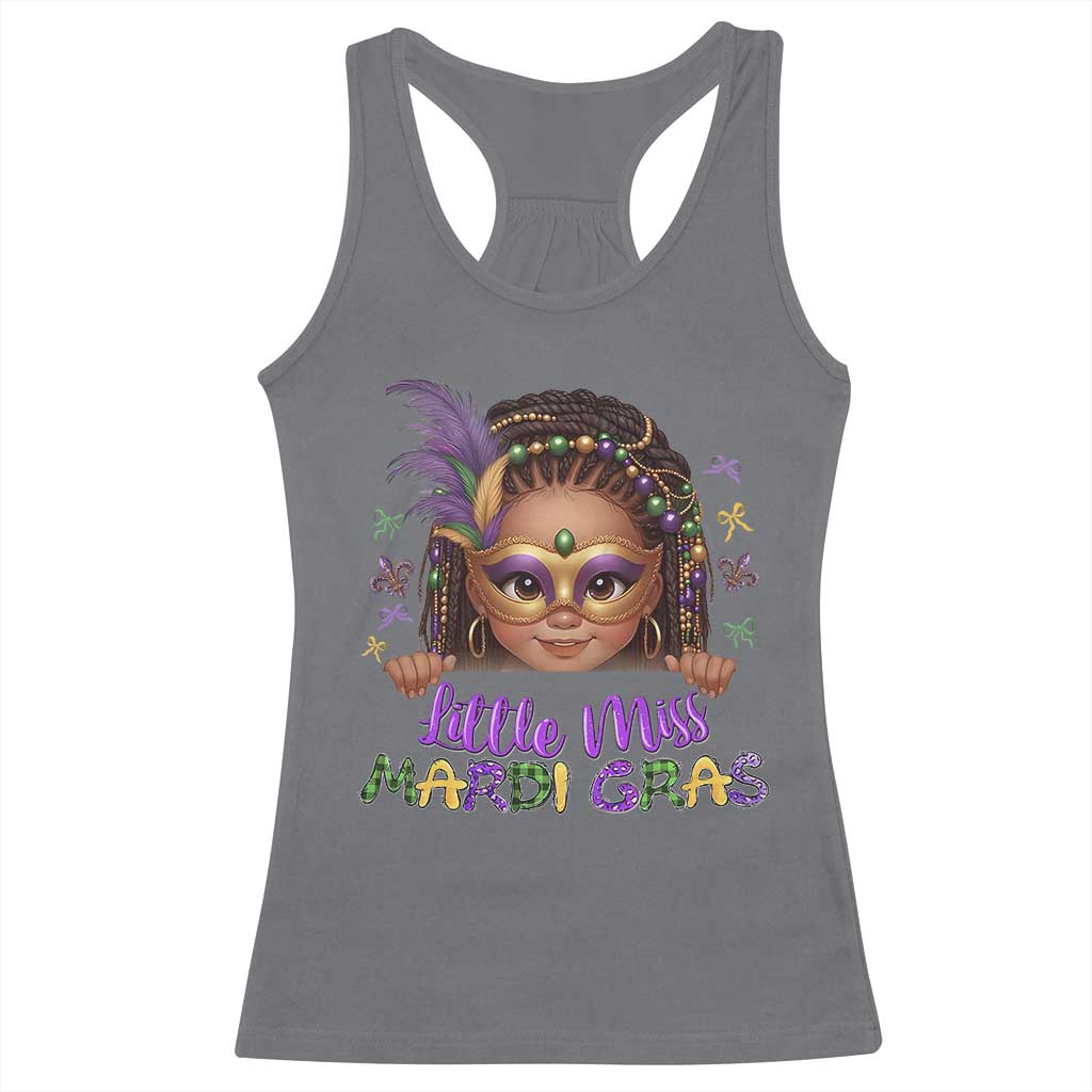 Little Miss Mardi Gras Racerback Tank Top Afro Messy Bun Girls Kids Mask Cute New Orleans - Wonder Print Shop