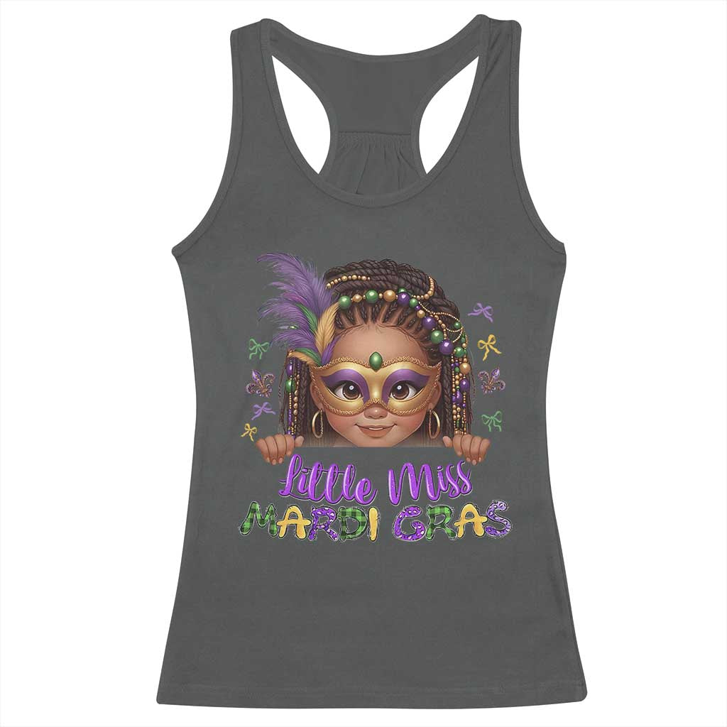 Little Miss Mardi Gras Racerback Tank Top Afro Messy Bun Girls Kids Mask Cute New Orleans - Wonder Print Shop