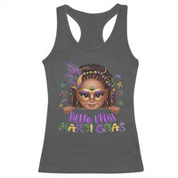 Little Miss Mardi Gras Racerback Tank Top Afro Messy Bun Girls Kids Mask Cute New Orleans - Wonder Print Shop