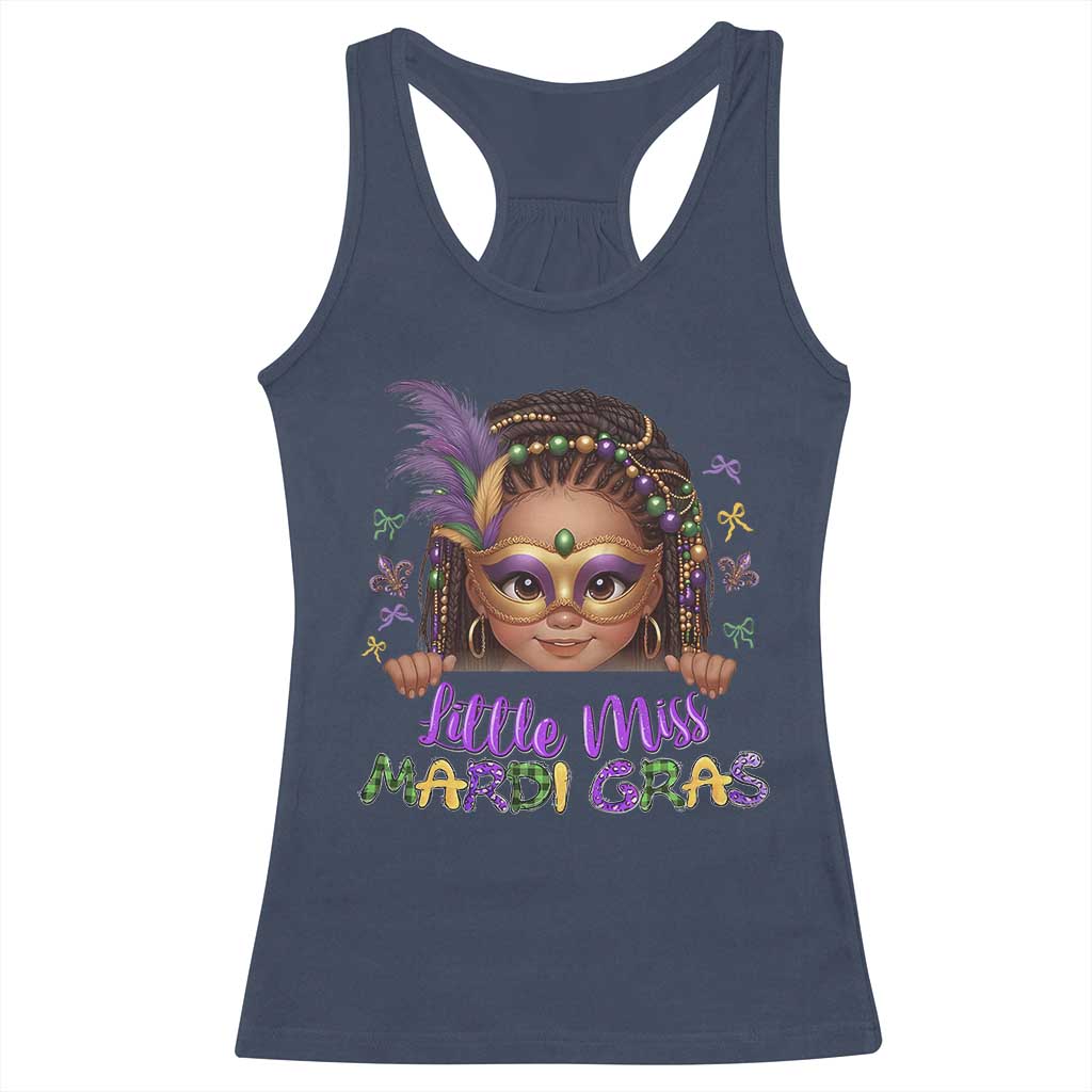 Little Miss Mardi Gras Racerback Tank Top Afro Messy Bun Girls Kids Mask Cute New Orleans - Wonder Print Shop