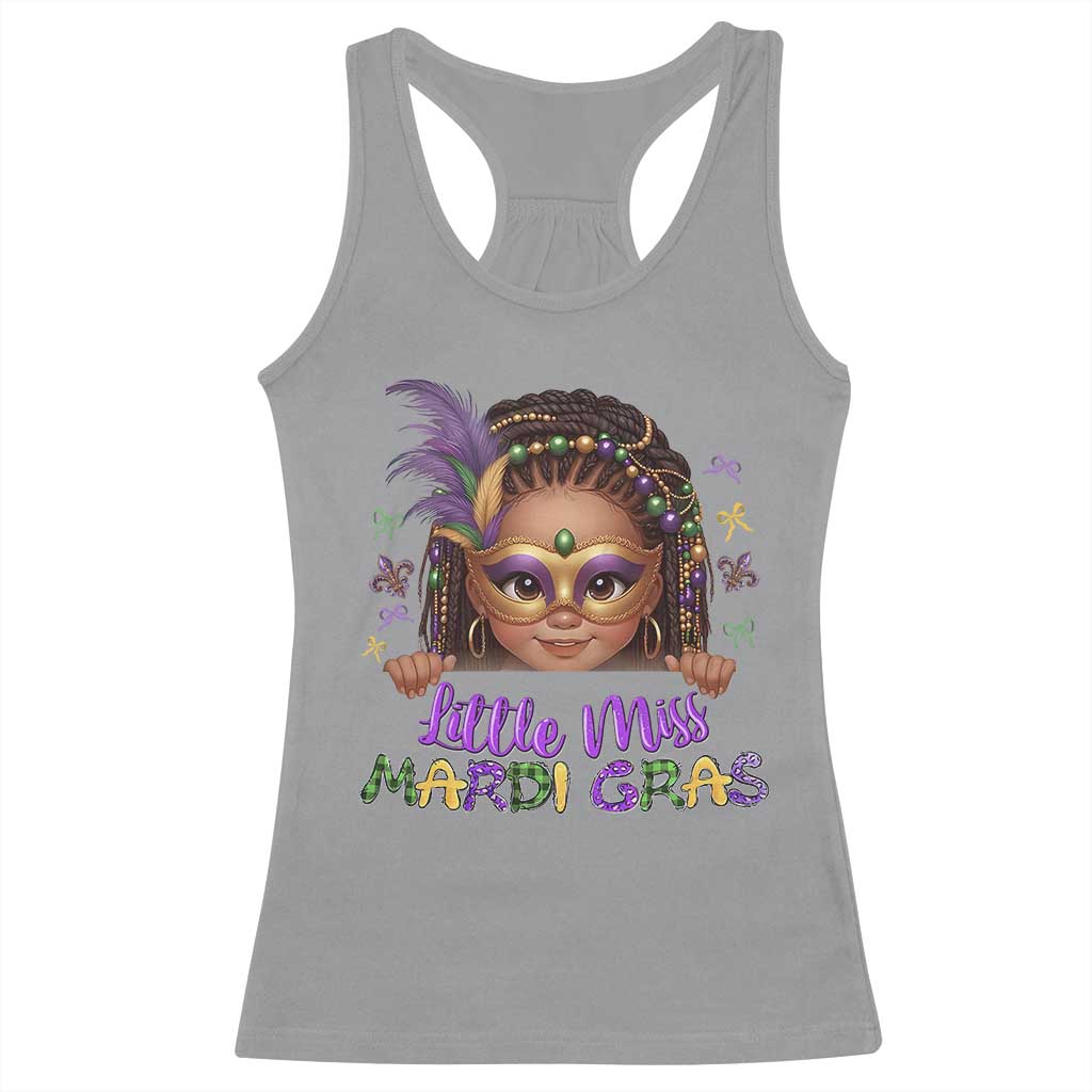 Little Miss Mardi Gras Racerback Tank Top Afro Messy Bun Girls Kids Mask Cute New Orleans - Wonder Print Shop
