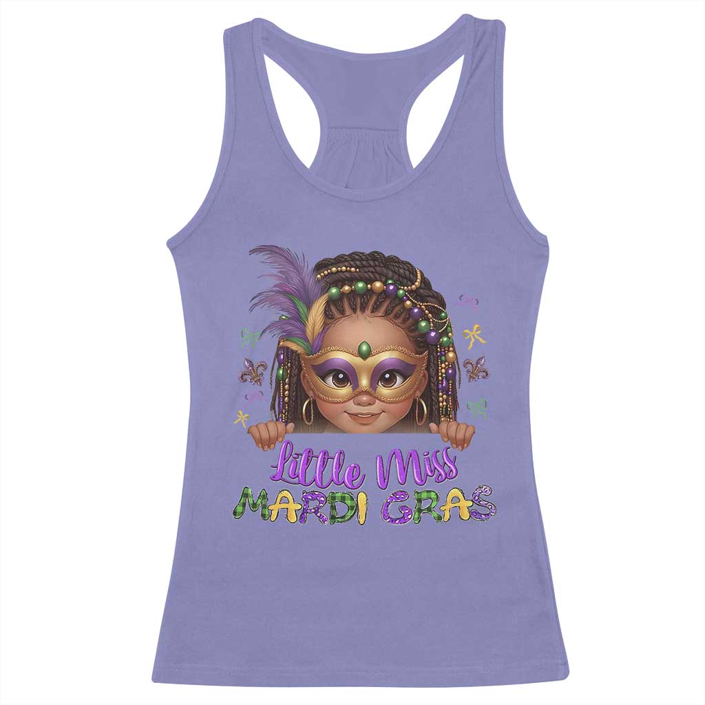 Little Miss Mardi Gras Racerback Tank Top Afro Messy Bun Girls Kids Mask Cute New Orleans - Wonder Print Shop